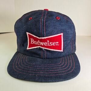 Vintage Budweiser Denim Snapback Hat 80s West-Chester St Louis USA Made Beer Cap